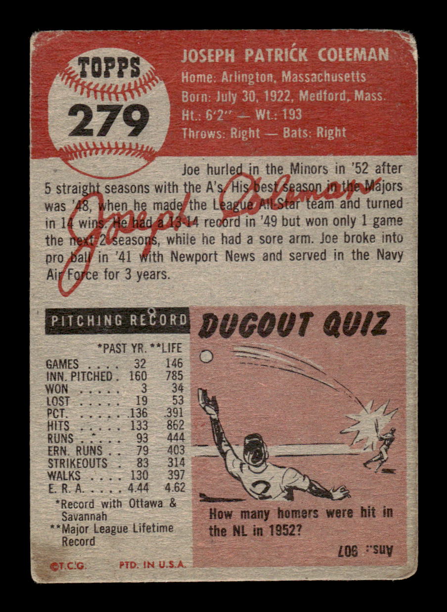 1953 Topps #279 Joe Coleman Poor HOF-10002384