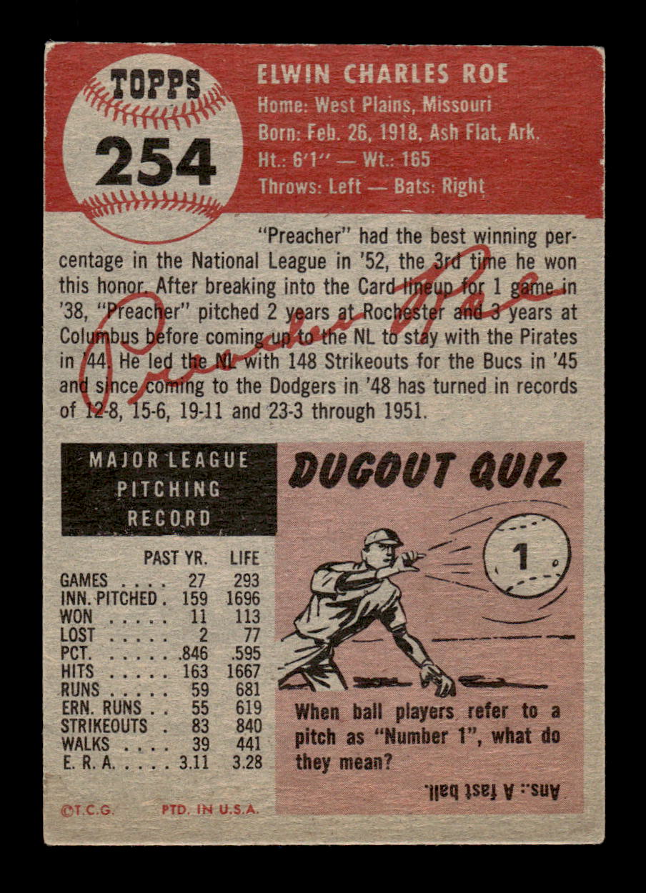 1953 Topps #254 Preacher Roe Very Good HOF-10002386