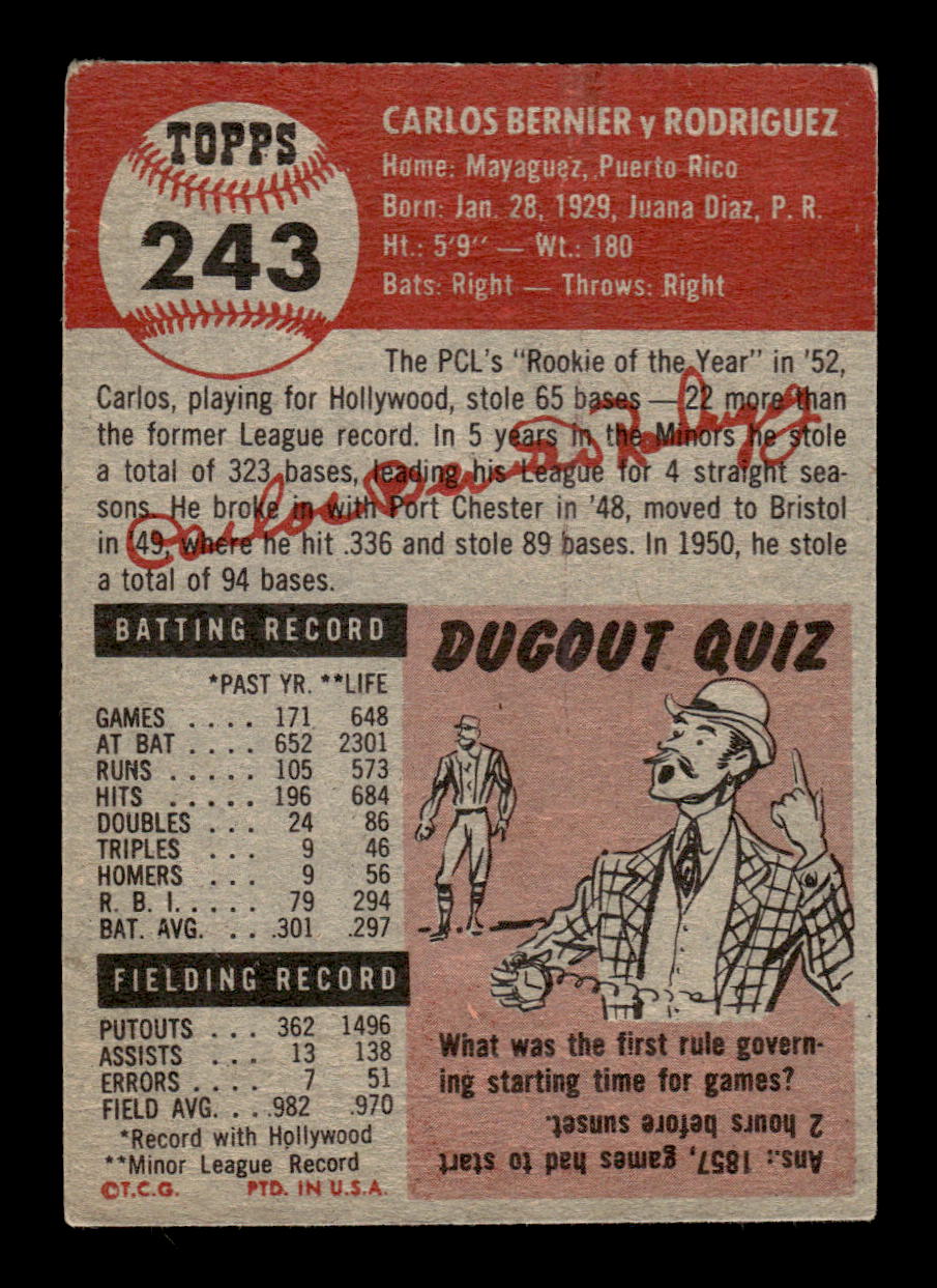 1953 Topps #243 Carlos Bernier Poor HOF-10002387