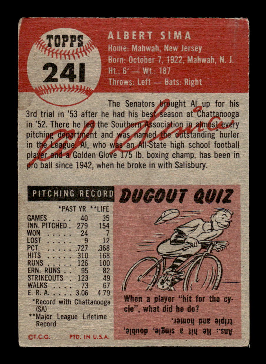 1953 Topps #241 Al Sima Poor HOF-10002388