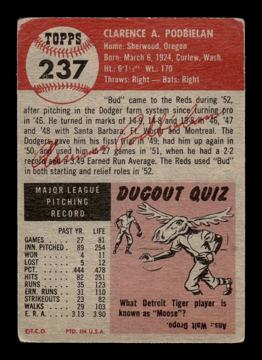 1953 Topps #237 Bud Podbielan Very Good HOF-10002390