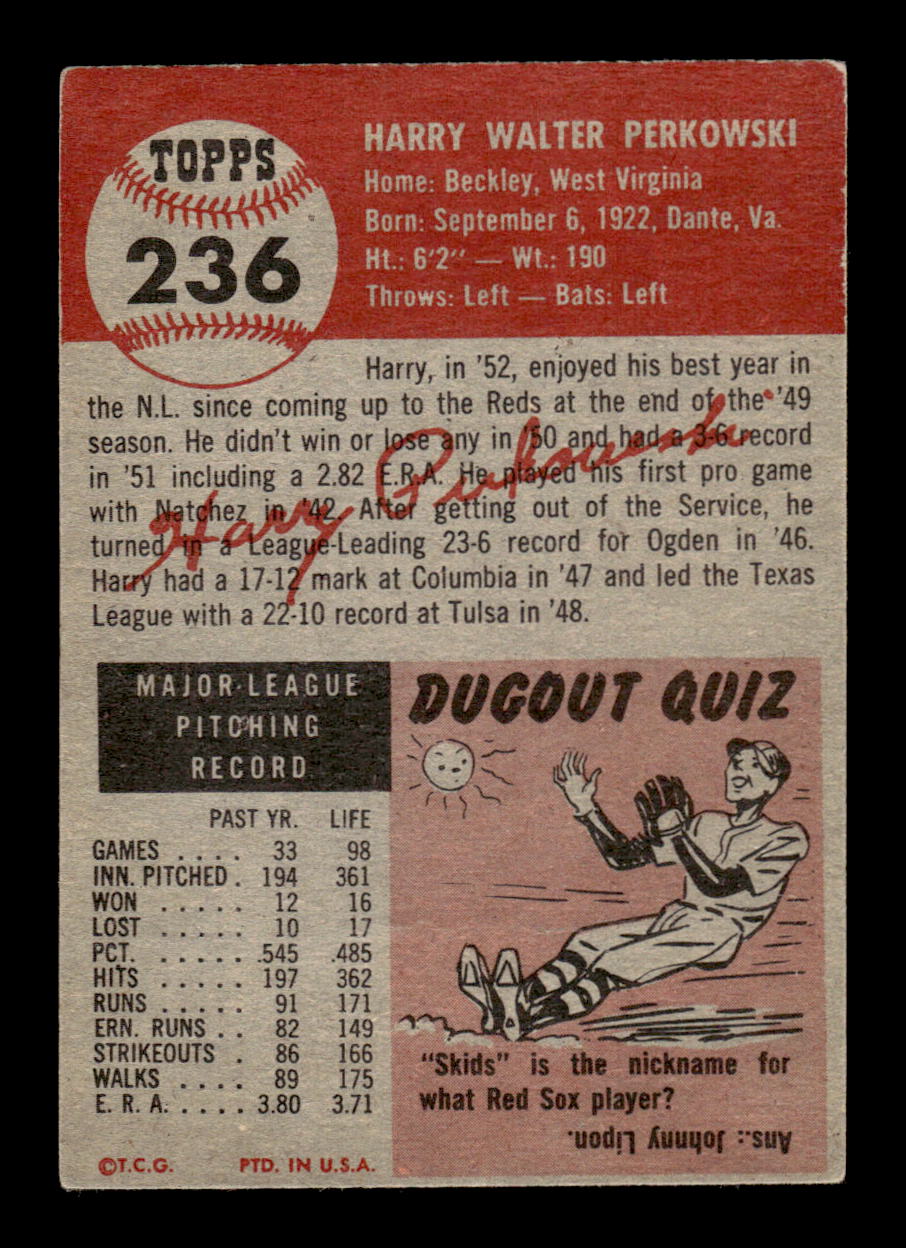 1953 Topps #236 Harry Perkowski Poor HOF-10002391