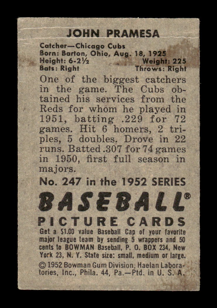 1952 Bowman #247 John Pramesa Very Good HOF-10002429