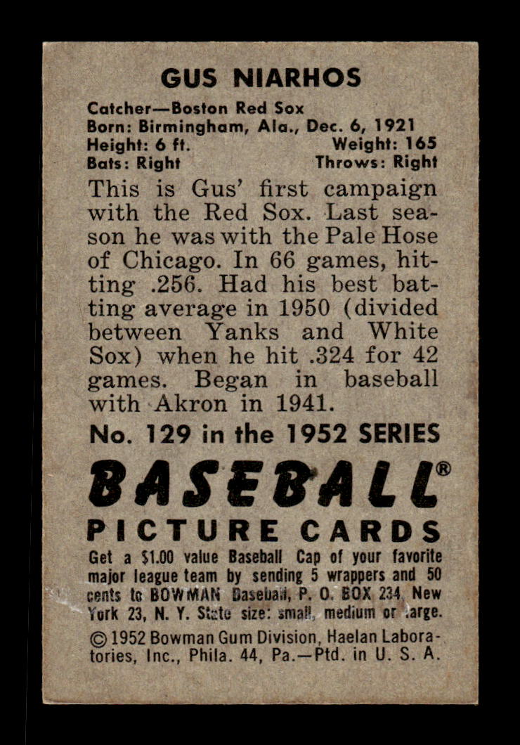 1952 Bowman #129 Gus Niarhos Very Good HOF-10002453