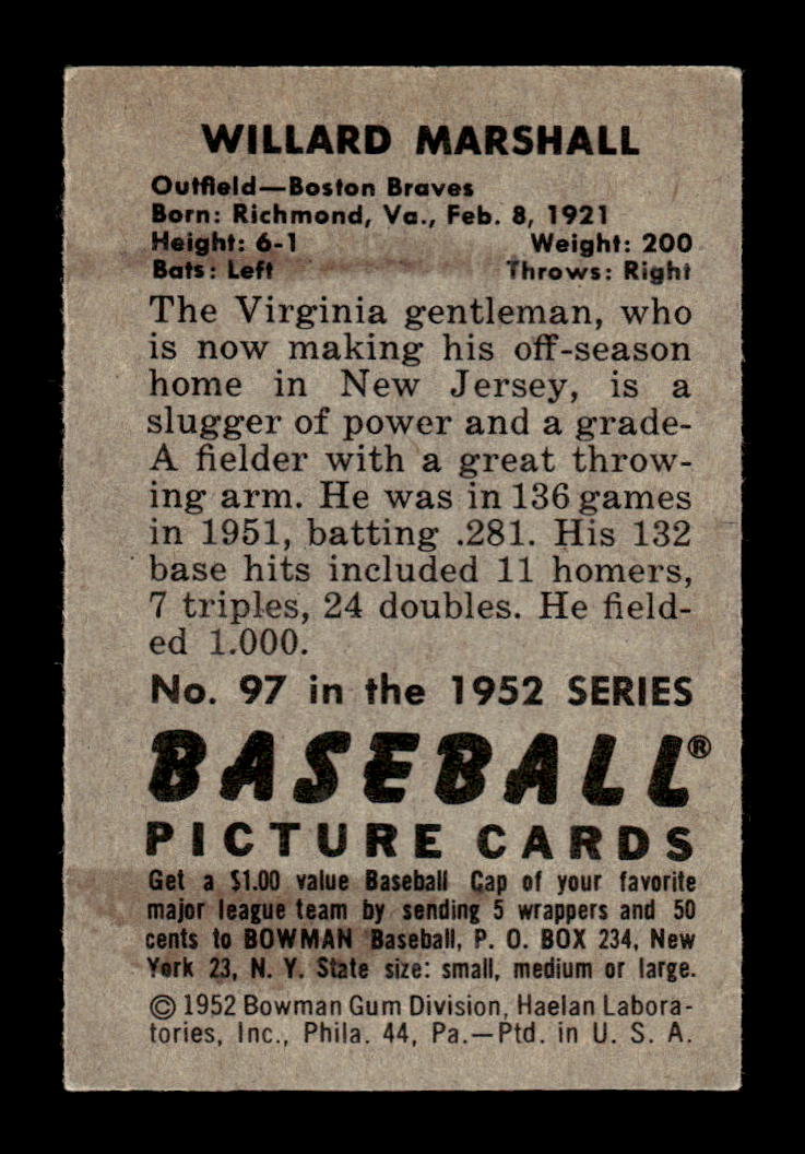 1952 Bowman #97 Willard Marshall Very Good HOF-10002461