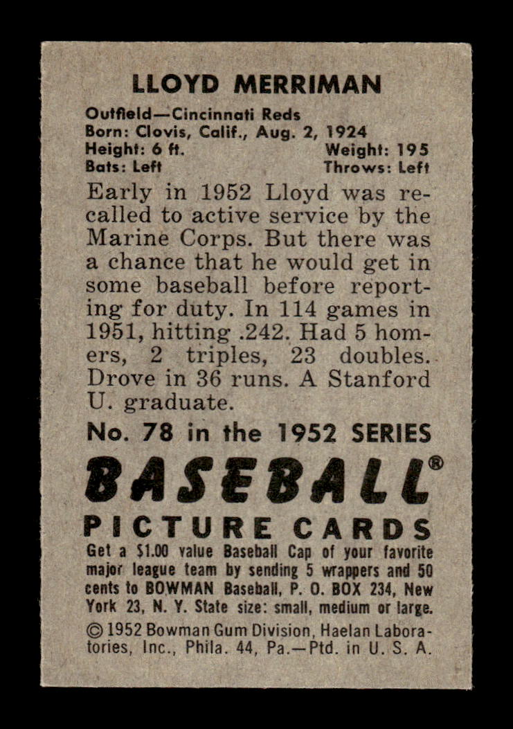 1952 Bowman #78 Lloyd Merriman Excellent HOF-10002466