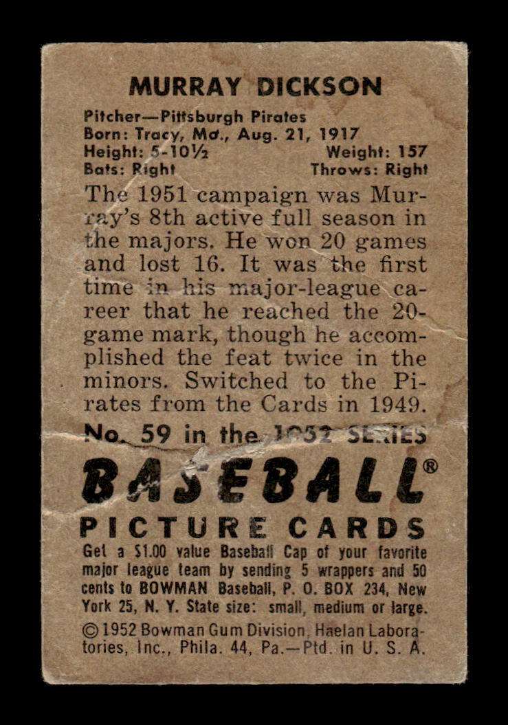 1952 Bowman #59 Murry Dickson Poor HOF-10002475