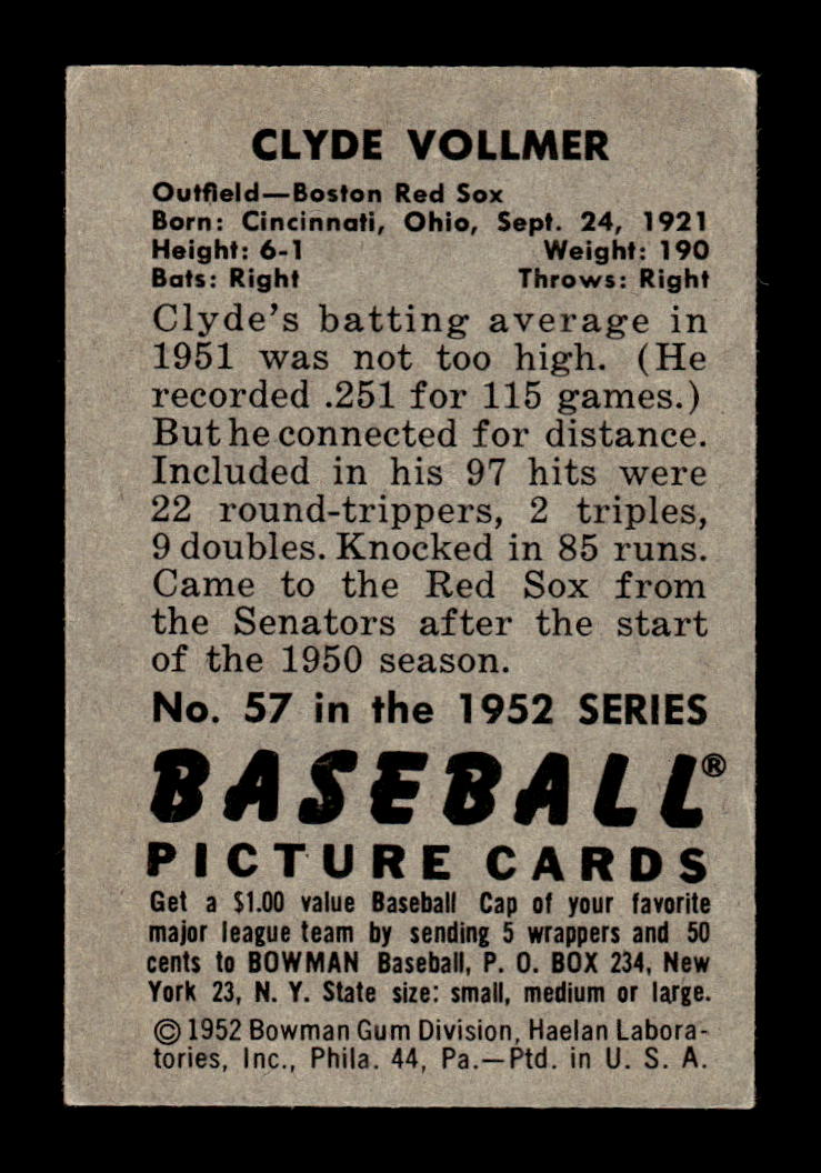 1952 Bowman #57 Clyde Vollmer Very Good HOF-10002476