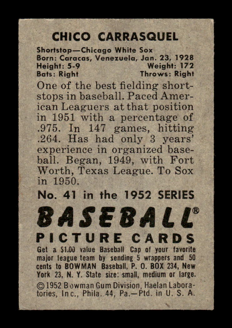1952 Bowman #41 Chico Carrasquel Very Good HOF-10002482