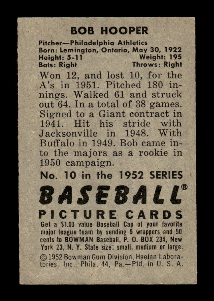 1952 Bowman #10 Bob Hooper Very Good HOF-10002492
