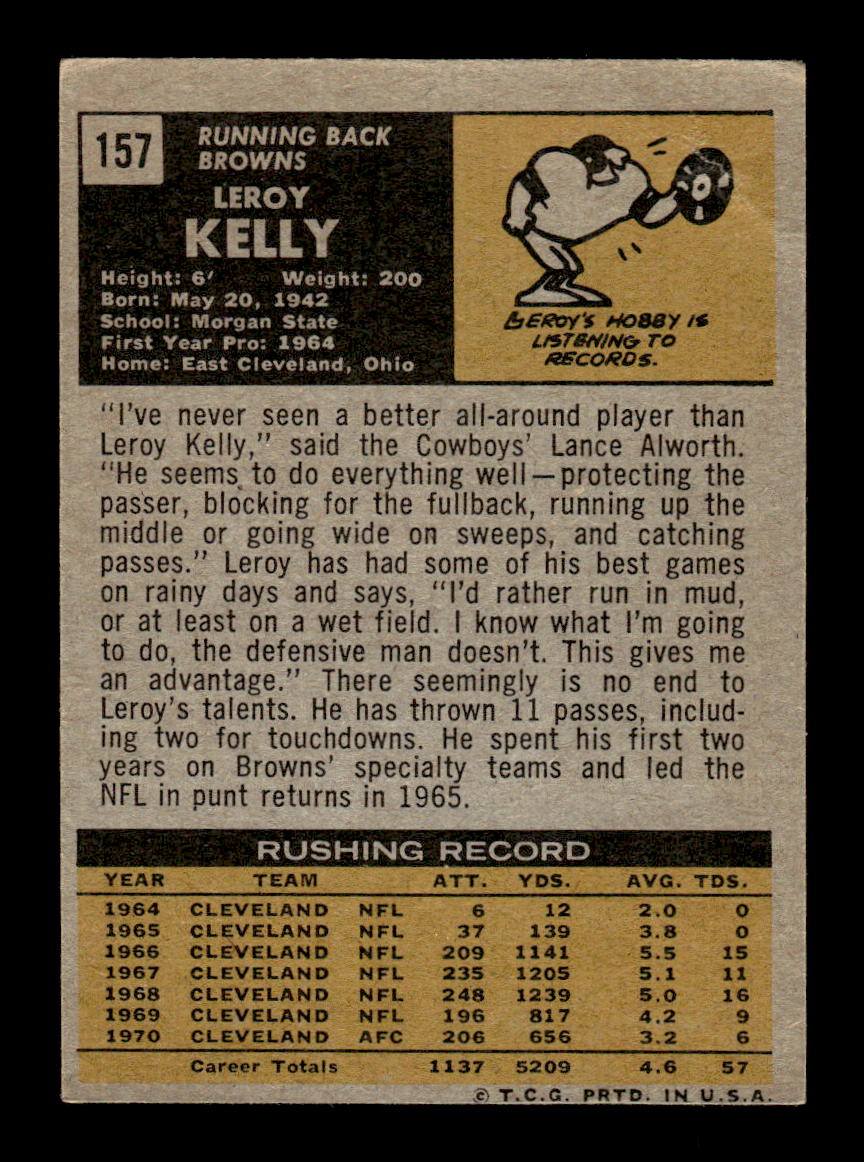 1971 Topps #157 Leroy Kelly Very Good HOF-10002501