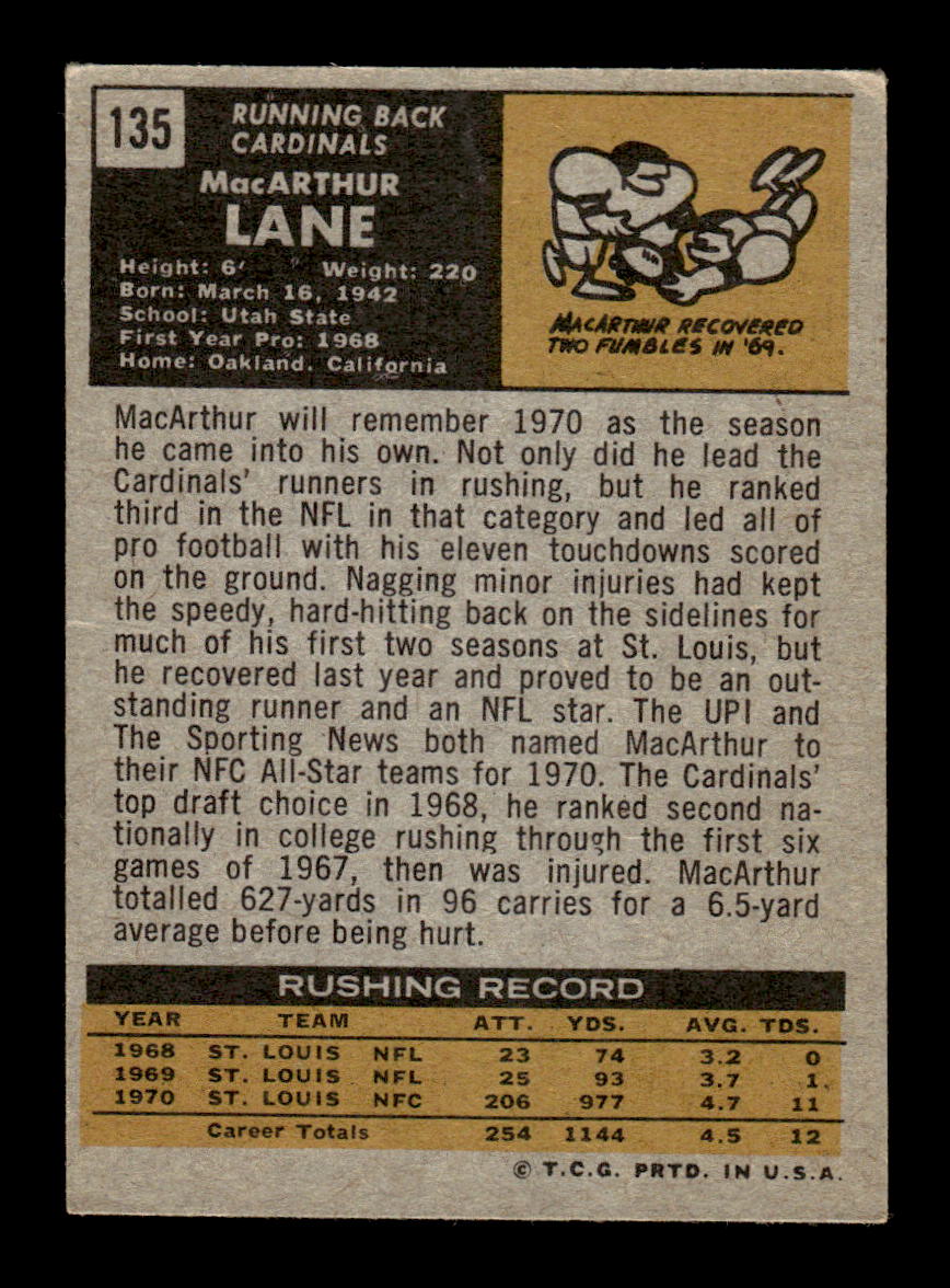 1971 Topps #135 MacArthur Lane Very Good HOF-10002505