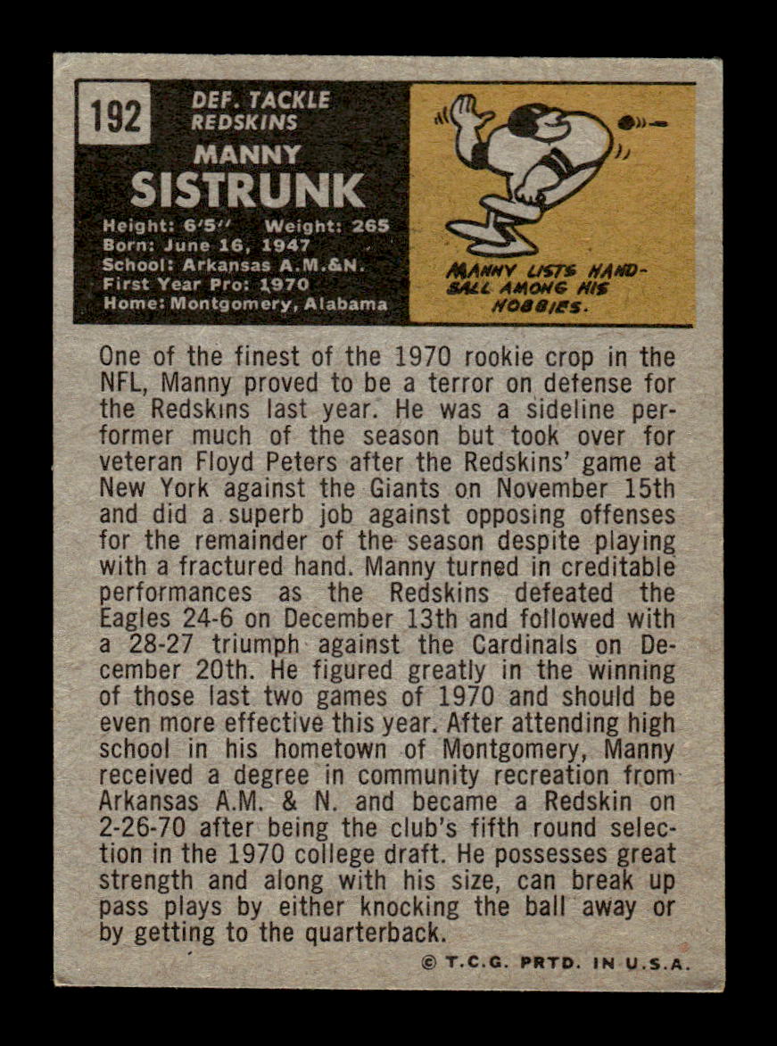 1971 Topps #192 Manny Sistrunk Very Good HOF-10002512