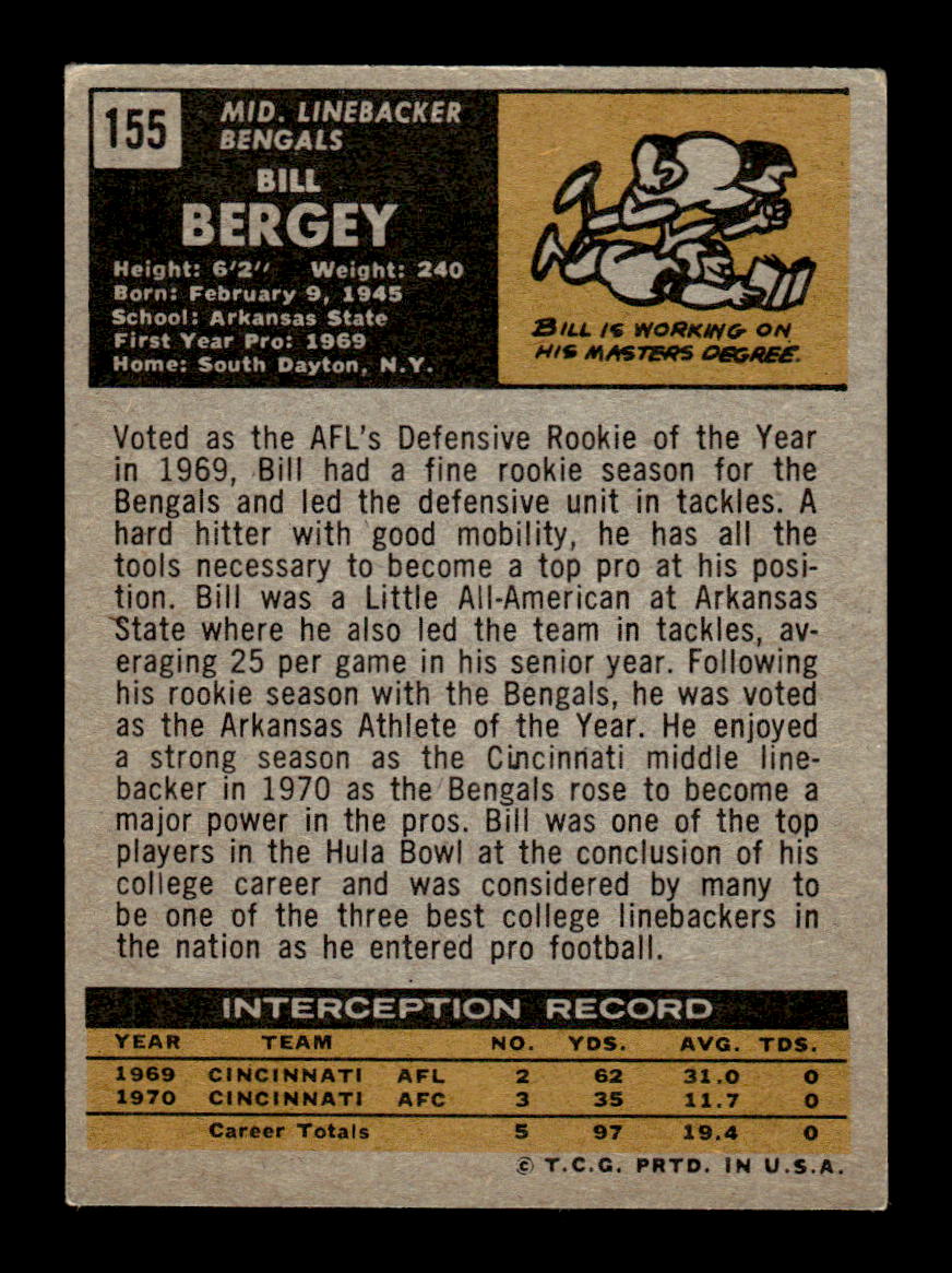 1971 Topps #155 Bill Bergey Very Good HOF-10002522