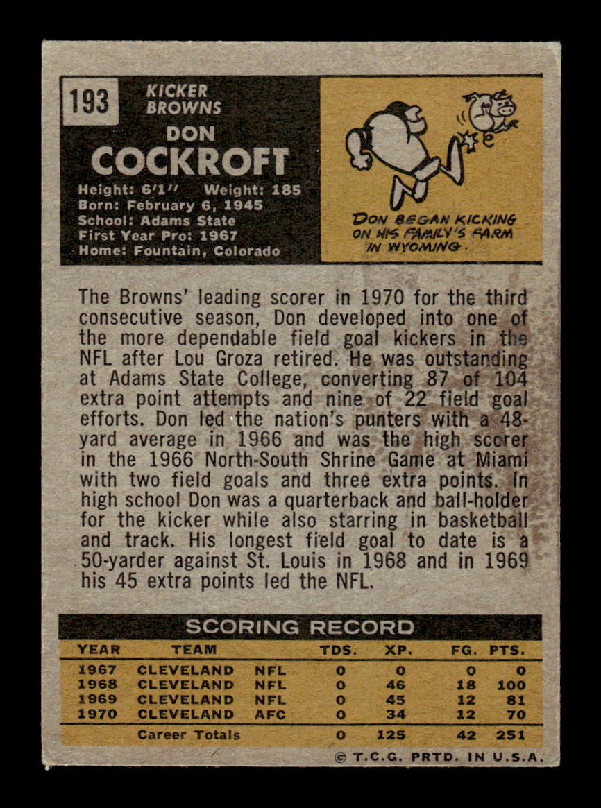 1971 Topps #193 Don Cockroft Very Good HOF-10002528