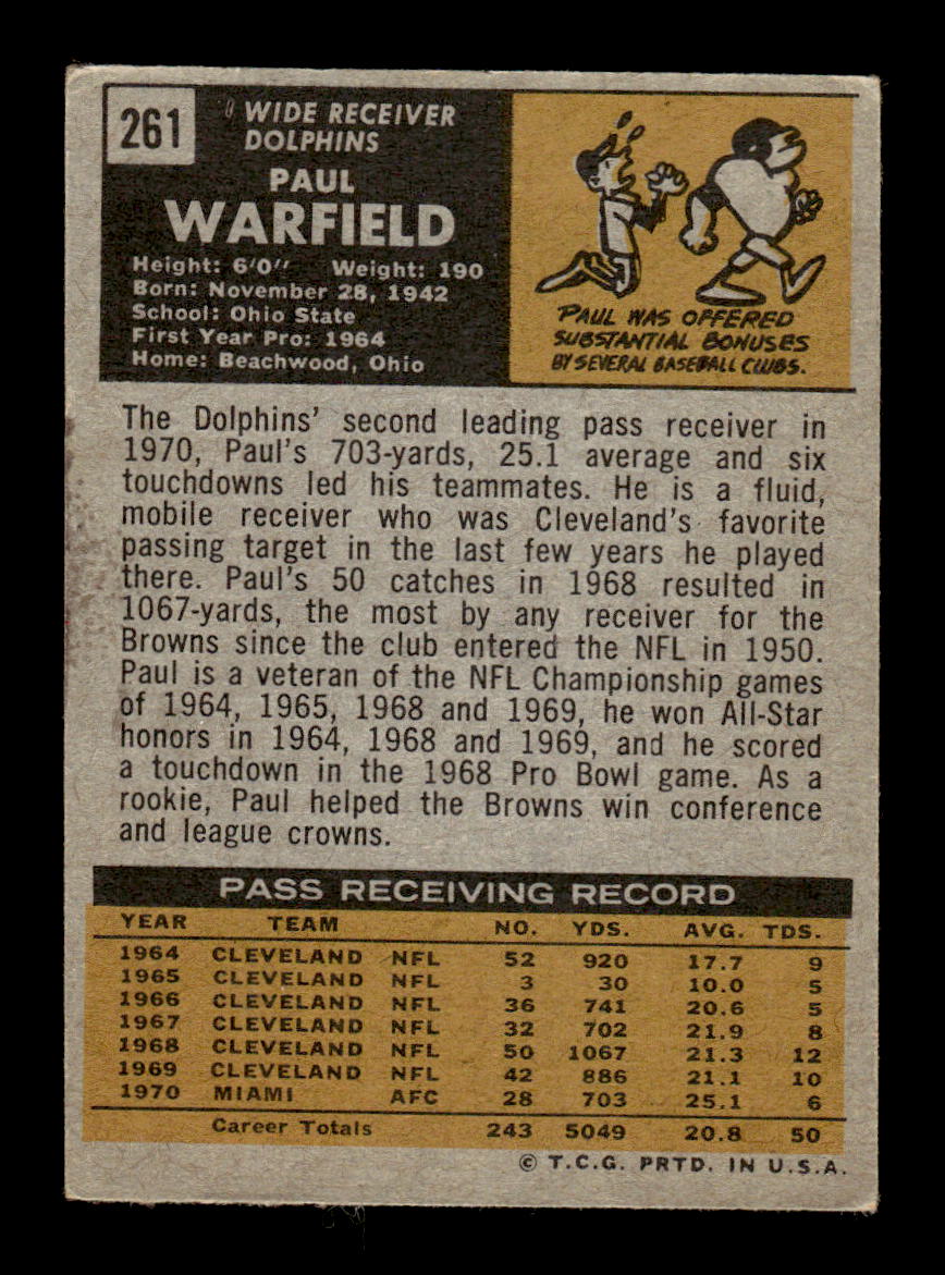 1971 Topps #261 Paul Warfield Very Good HOF-10002532
