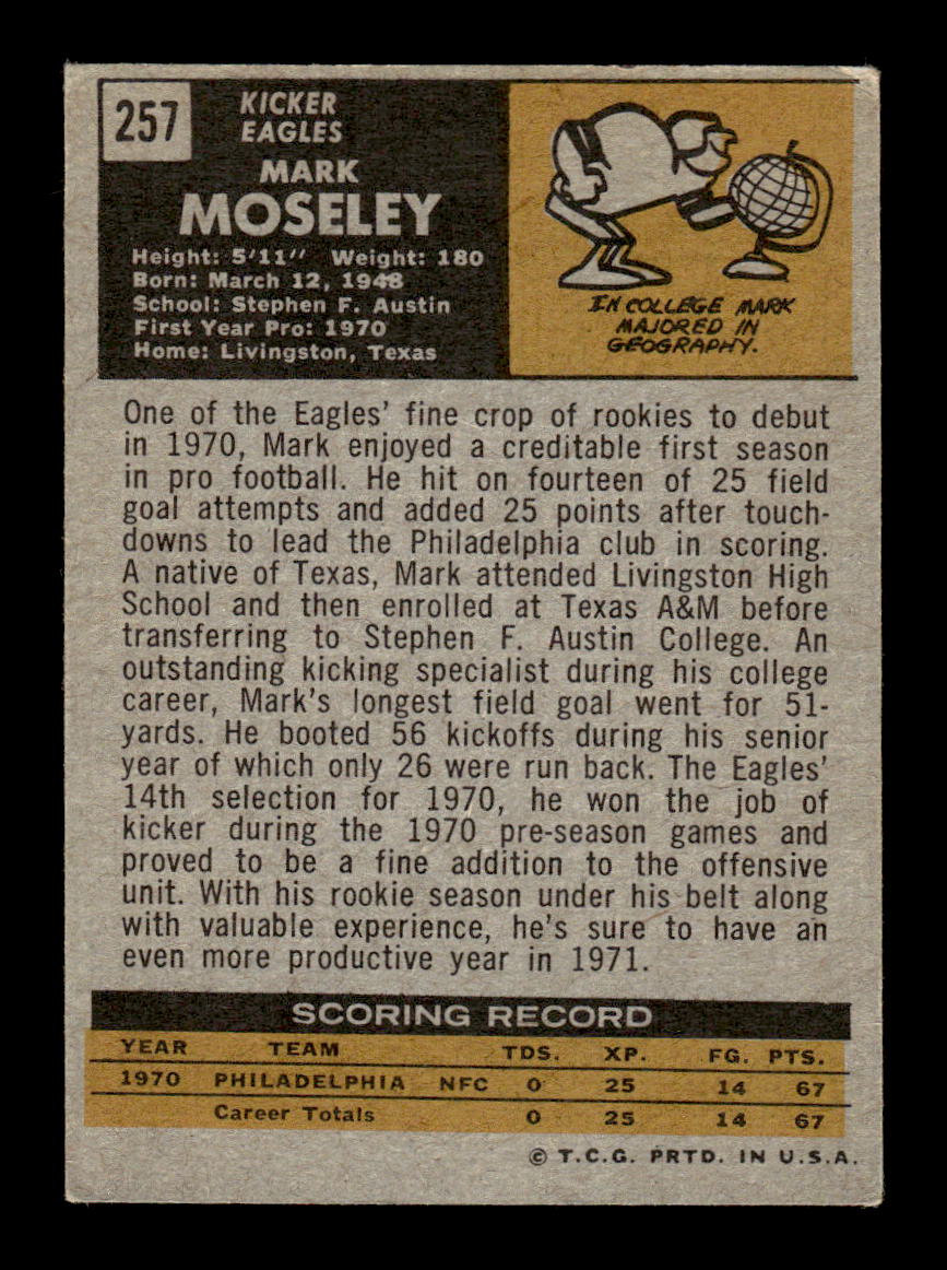 1971 Topps #257 Mark Moseley Very Good HOF-10002537