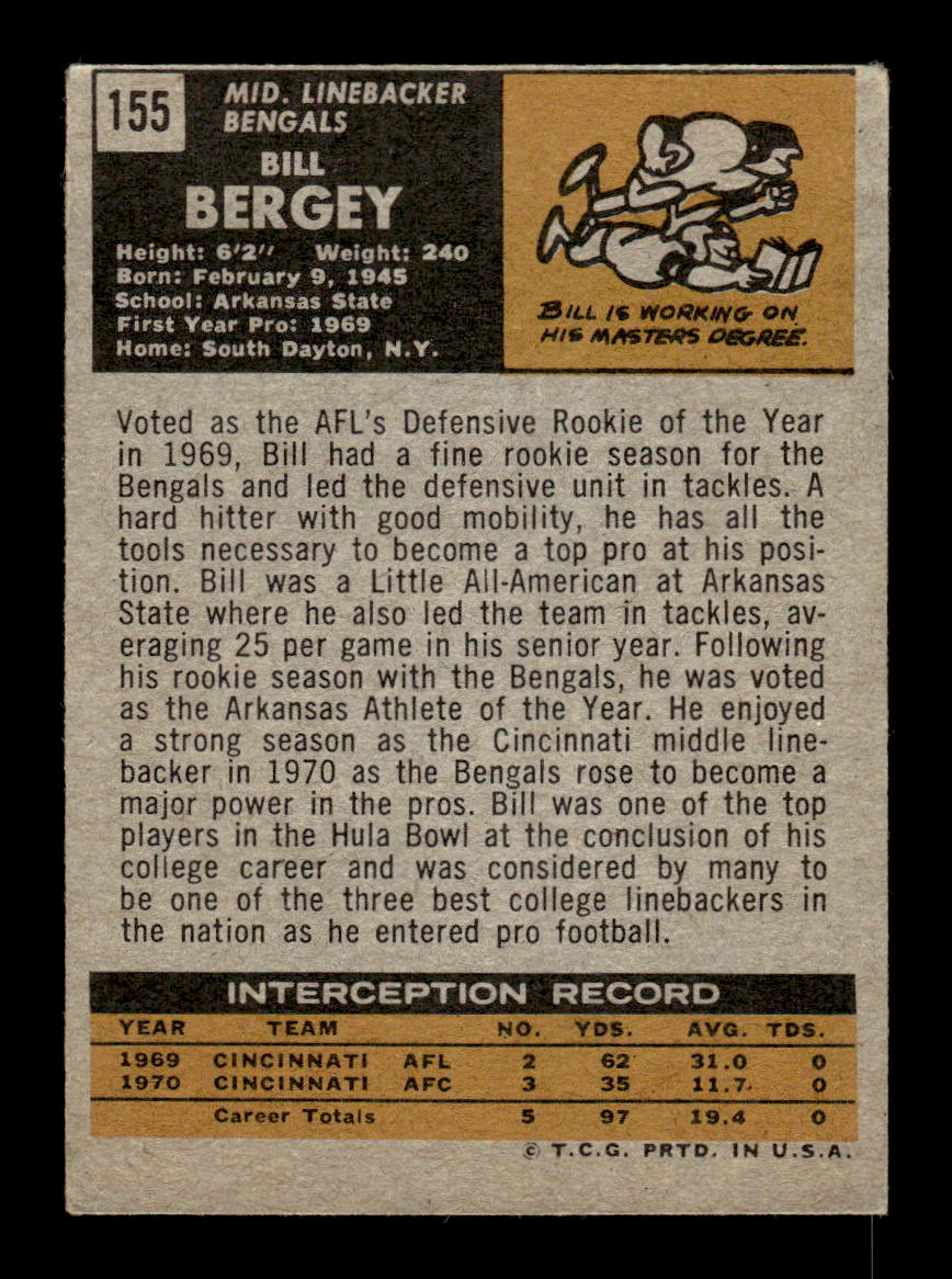 1971 Topps #155 Bill Bergey Very Good HOF-10002545