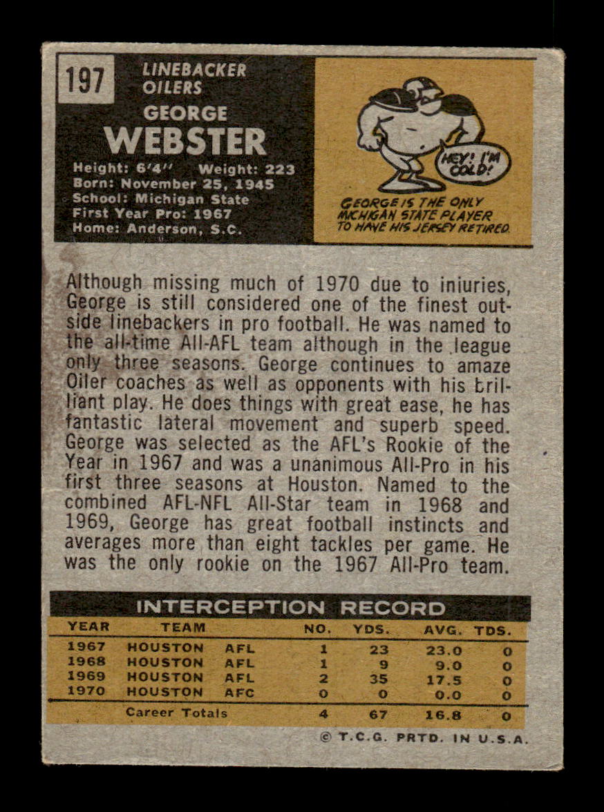 1971 Topps #197 George Webster Very Good HOF-10002548