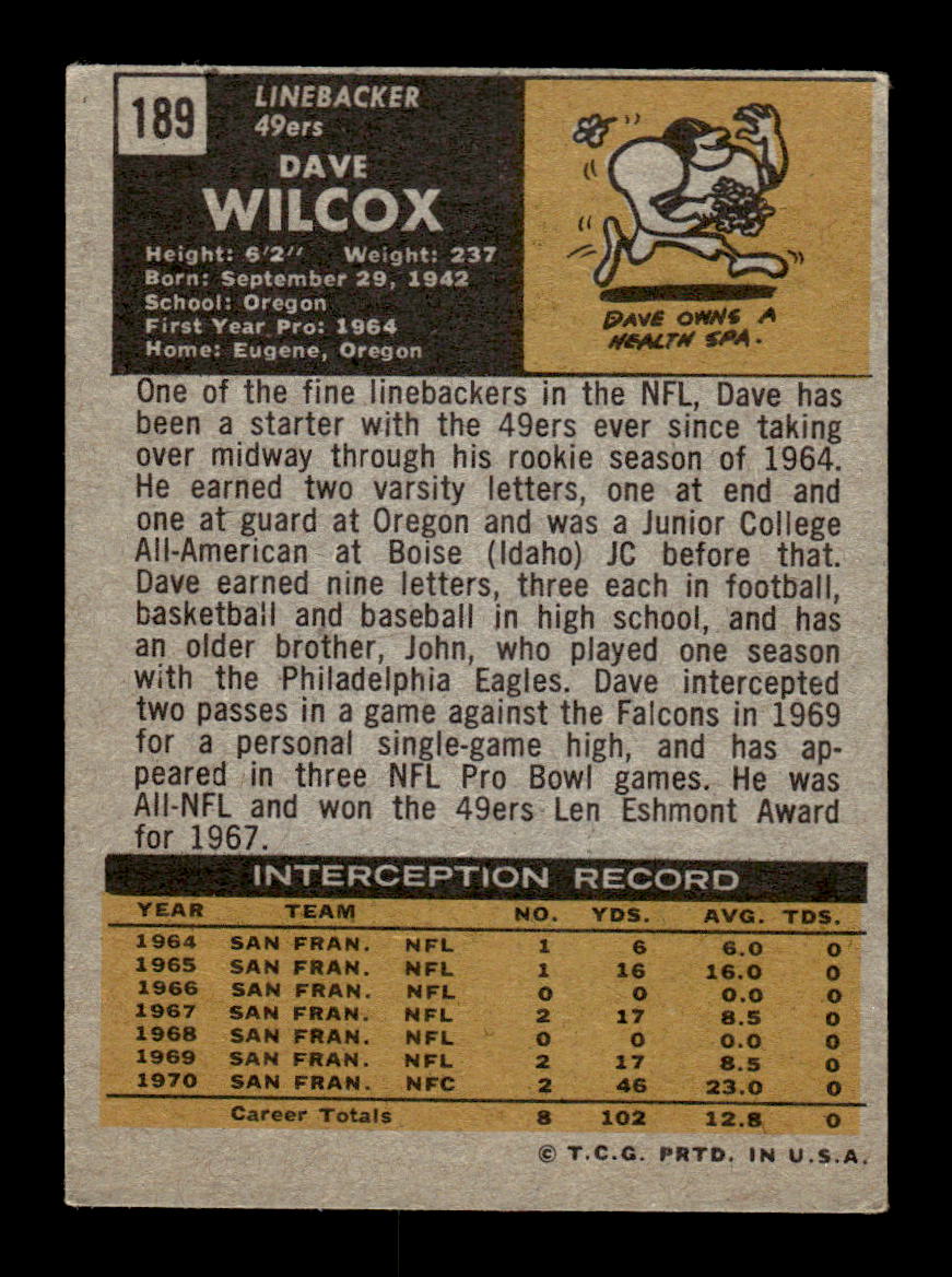 1971 Topps #189 Dave Wilcox Very Good HOF-10002561