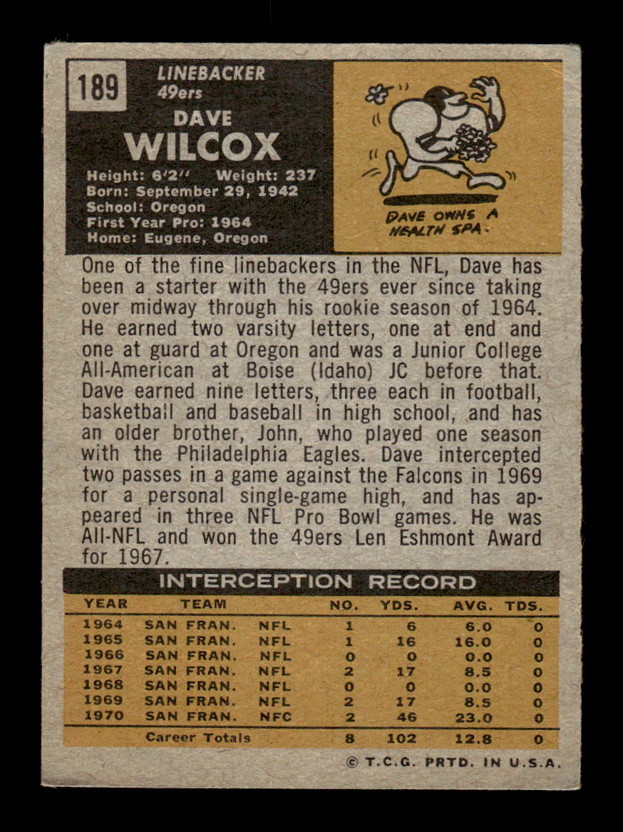 1971 Topps #189 Dave Wilcox Very Good HOF-10002562