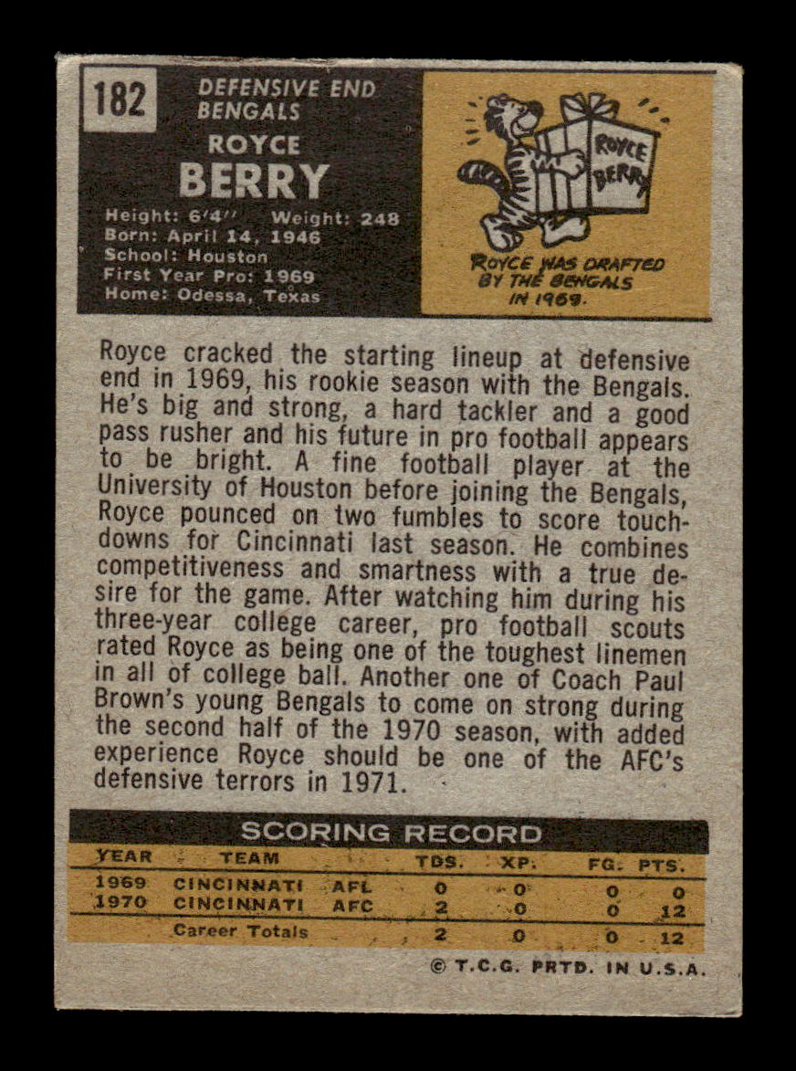1971 Topps #182 Royce Berry Very Good HOF-10002567