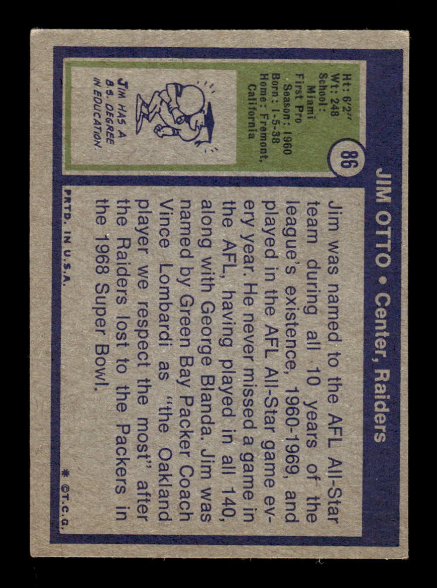 1972 Topps #86 Jim Otto Very Good HOF-10002573