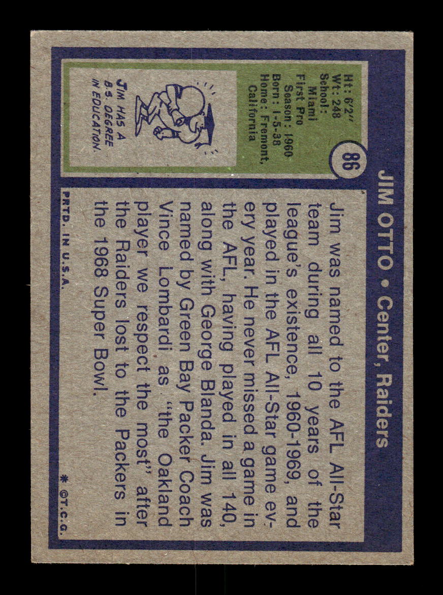 1972 Topps #86 Jim Otto Very Good HOF-10002576