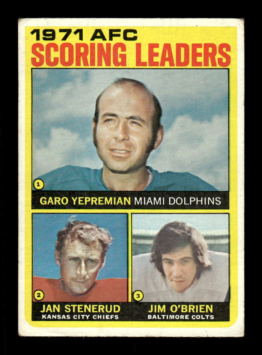1972 Topps #7 1971 AFC Scoring Leaders Garo Yepremian  VG HOF-10002586