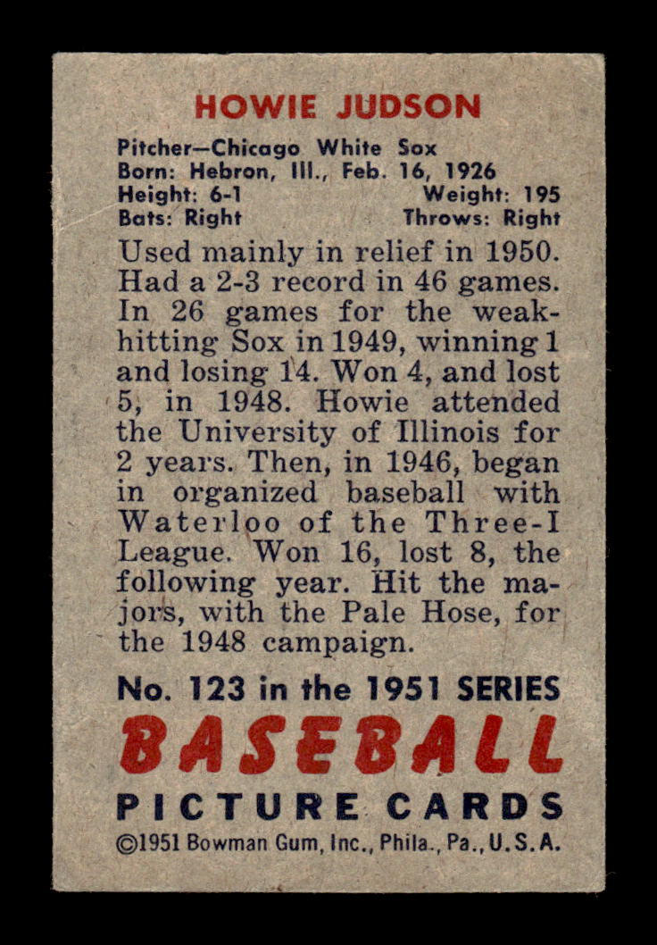 1951 Bowman #123 Howie Judson Very Good HOF-10002683
