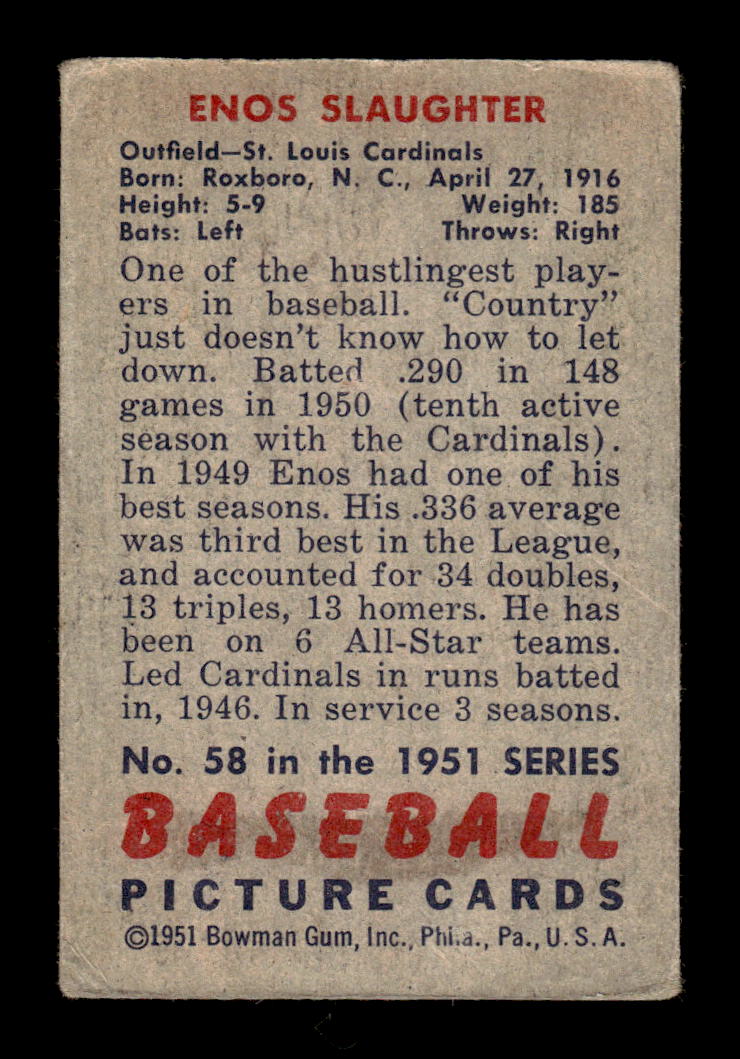 1951 Bowman #58 Enos Slaughter Very Good HOF-10002685
