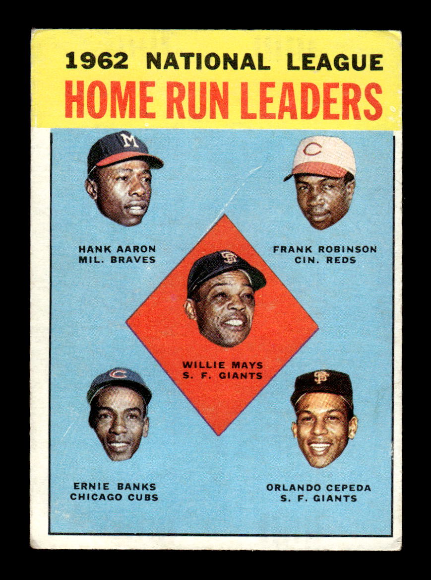 1963 Topps #3 1962 NL HR Ldrs Mays Aaron Robinson Banks Orlando Ex HOF-10002686
