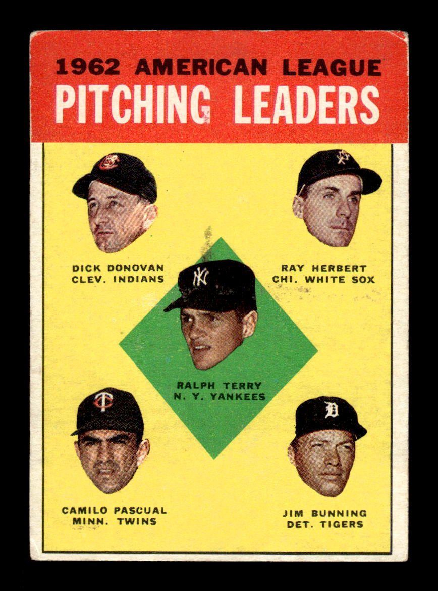 1963 Topps #8 1962 American League Pitching Leaders Bunning Ex HOF-10002690