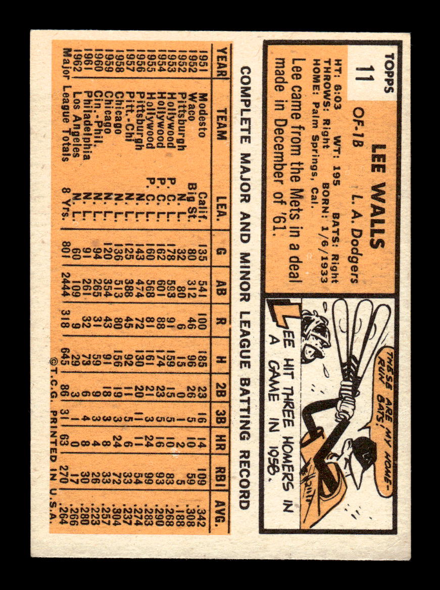 1963 Topps #11 Lee Walls Excellent HOF-10002692