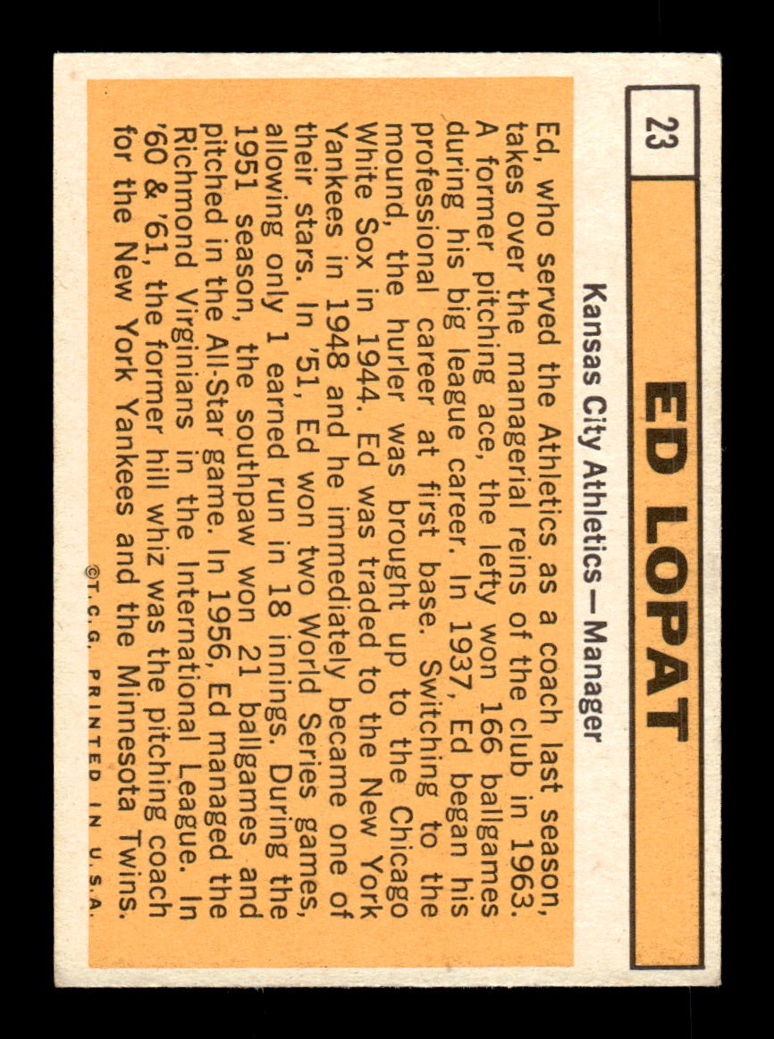 1963 Topps #23 Ed Lopat Excellent HOF-10002702