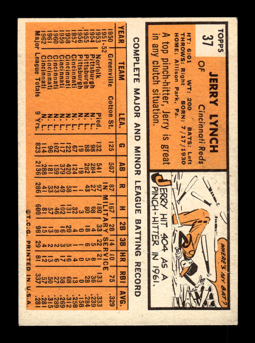 1963 Topps #37 Jerry Lynch Excellent HOF-10002715
