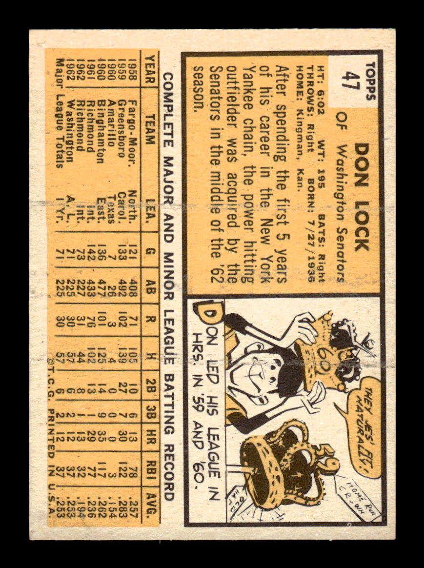 1963 Topps #47 Don Lock Excellent HOF-10002725