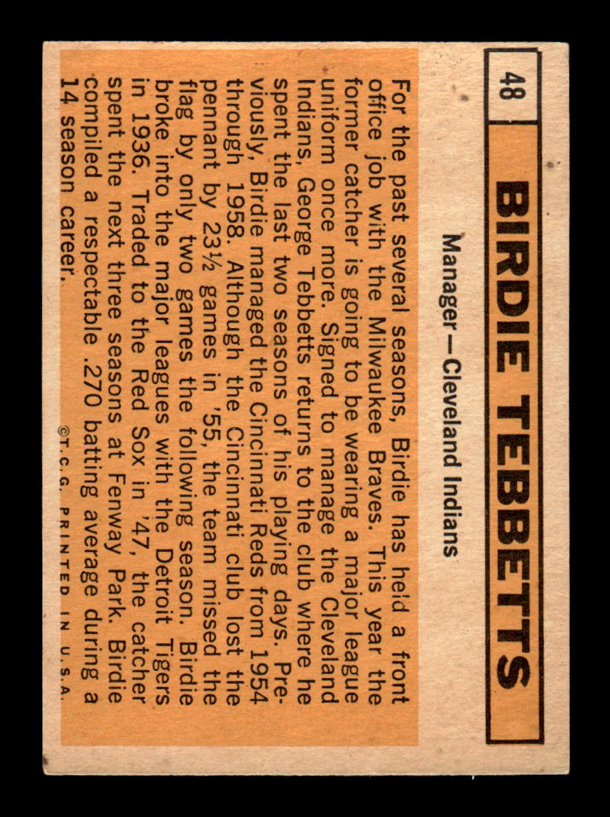 1963 Topps #48 Birdie Tebbetts Excellent HOF-10002726