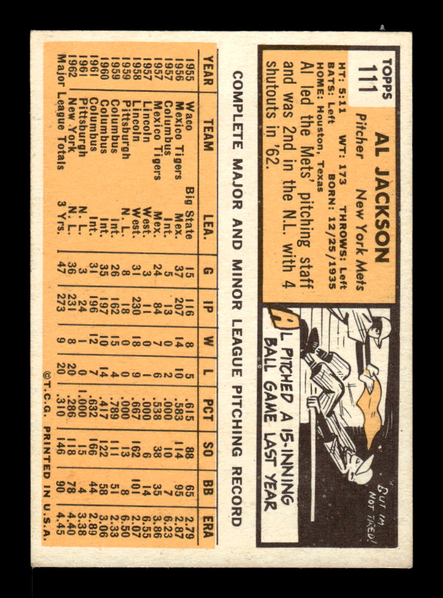 1963 Topps #111 Al Jackson Near Mint or Better HOF-10002785