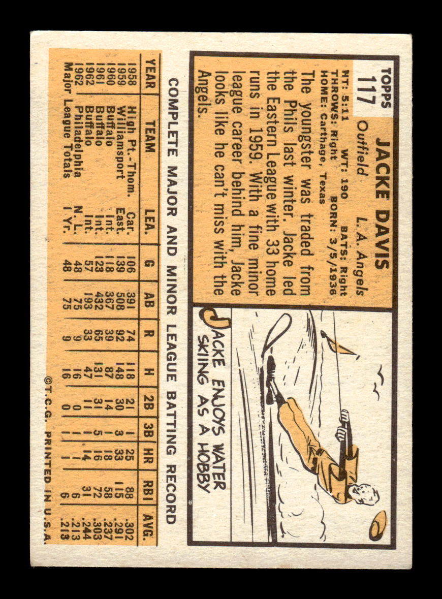 1963 Topps #117 Jacke Davis Near Mint or Better HOF-10002791