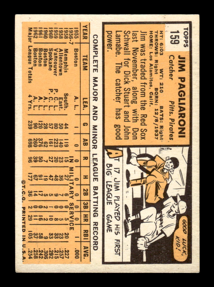 1963 Topps #159 Jim Pagliaroni Near Mint or Better HOF-10002826