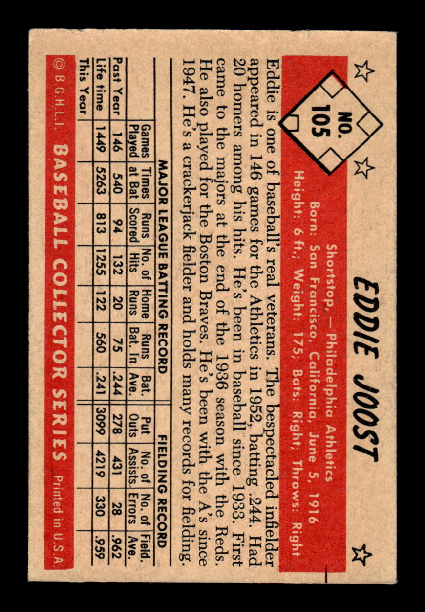 1953 Bowman Color #105 Eddie Joost Excellent HOF-10002862