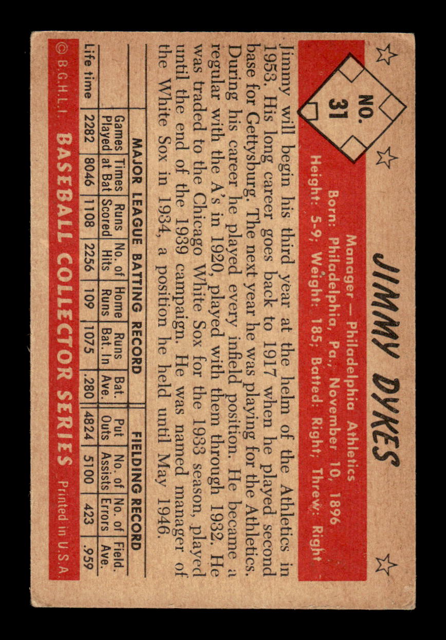 1953 Bowman Color #31 Jimmie Dykes Excellent HOF-10002863