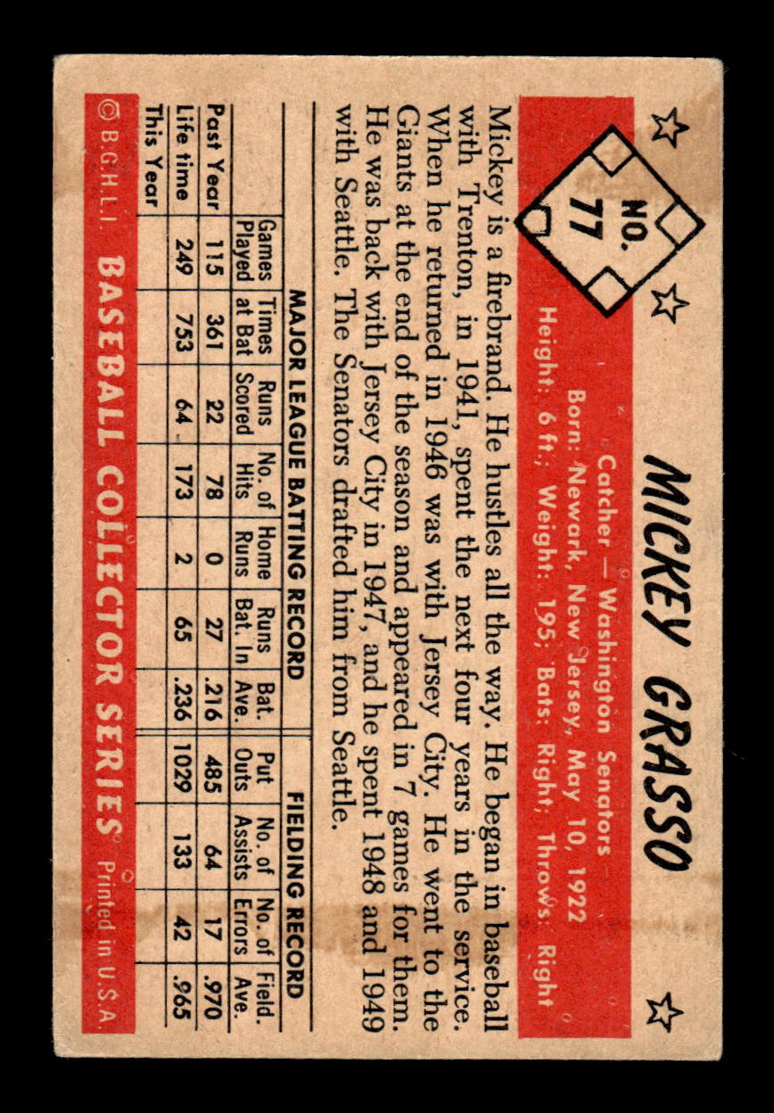 1953 Bowman Color #77 Mickey Grasso Excellent HOF-10002873