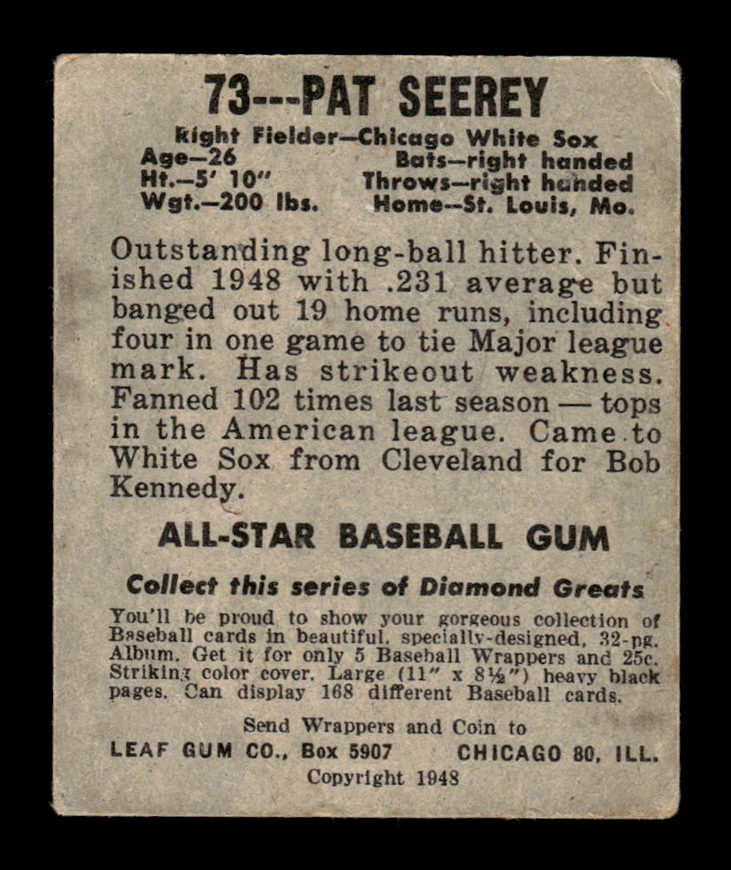 1948-49 Leaf #73 Pat Seerey Very Good HOF-10002898