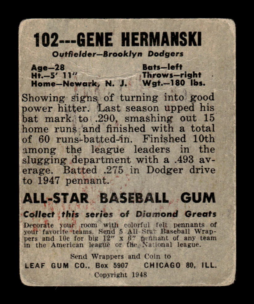 1948-49 Leaf #102 Gene Hermanski Very Good HOF-10002901