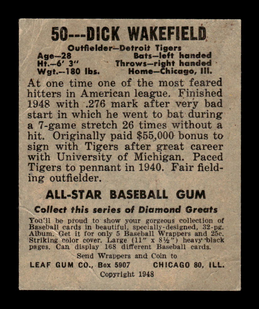 1948-49 Leaf #50 Dick Wakefield Very Good HOF-10002902
