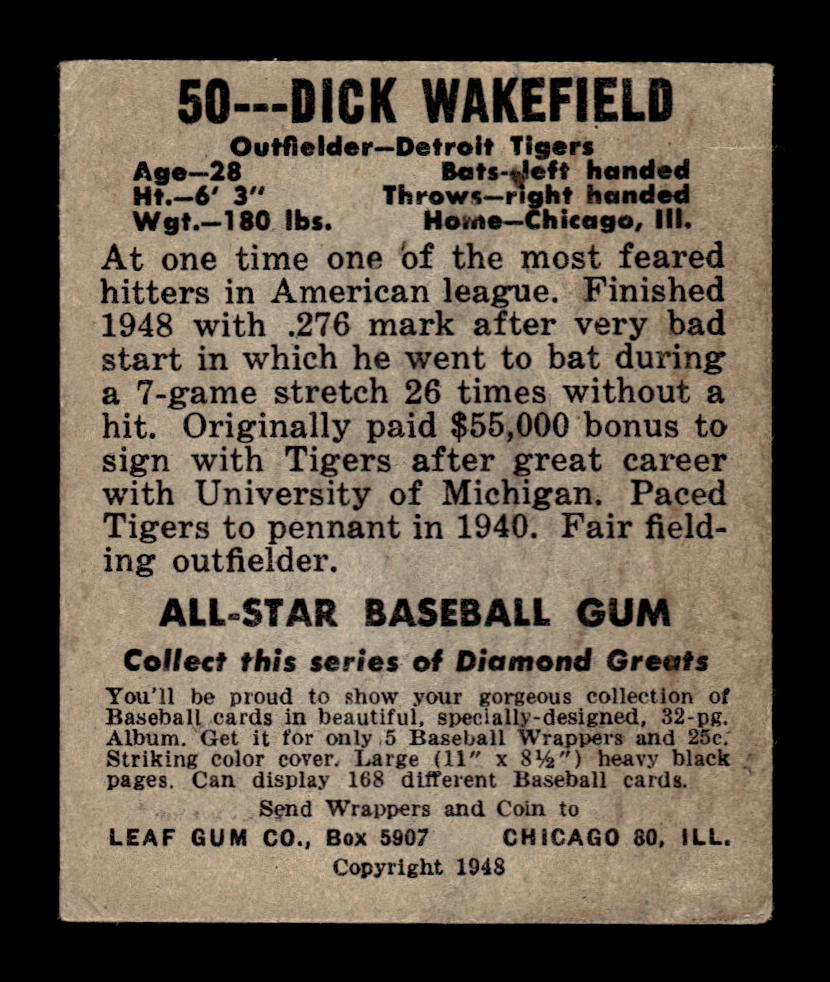 1948-49 Leaf #50 Dick Wakefield Very Good HOF-10002903