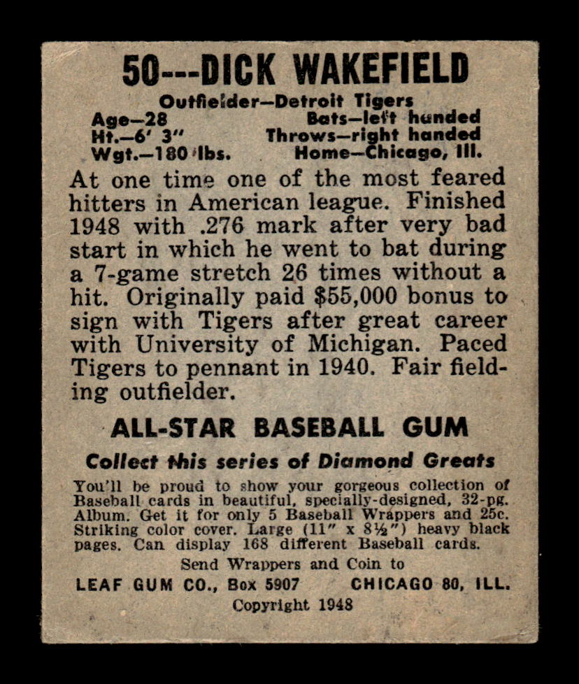 1948-49 Leaf #50 Dick Wakefield Very Good HOF-10002904