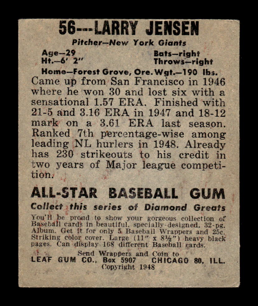 1948-49 Leaf #56 Larry Jansen Very Good HOF-10002907